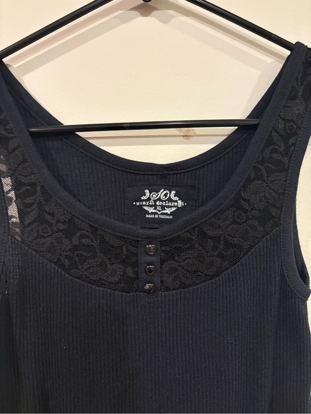So Wear It Declare It Black Ribbed Lace Floral Layering Tank Top